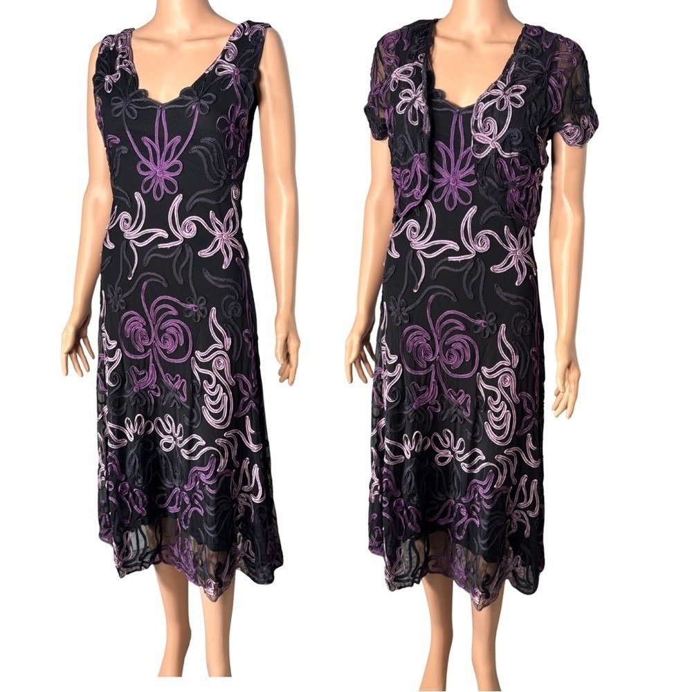 Phase Eight Dress Bolero Set Black Purple Ribbon Embroidery Soutache Midi 12